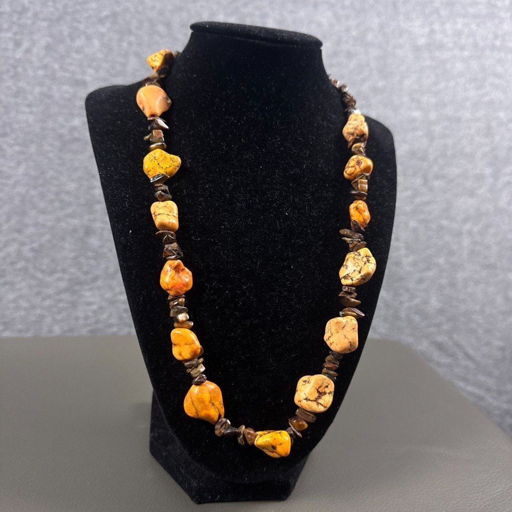 Beaded Necklace Orange Brown Stone Chip Natural Magnetic‎ Clasp Boho Nugget